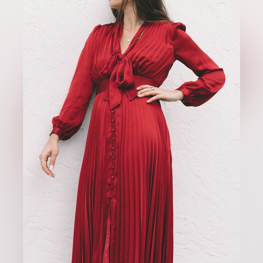 NWT Women’s Equipment Macin Red Wine Pleated Bow Midi Dress size 10